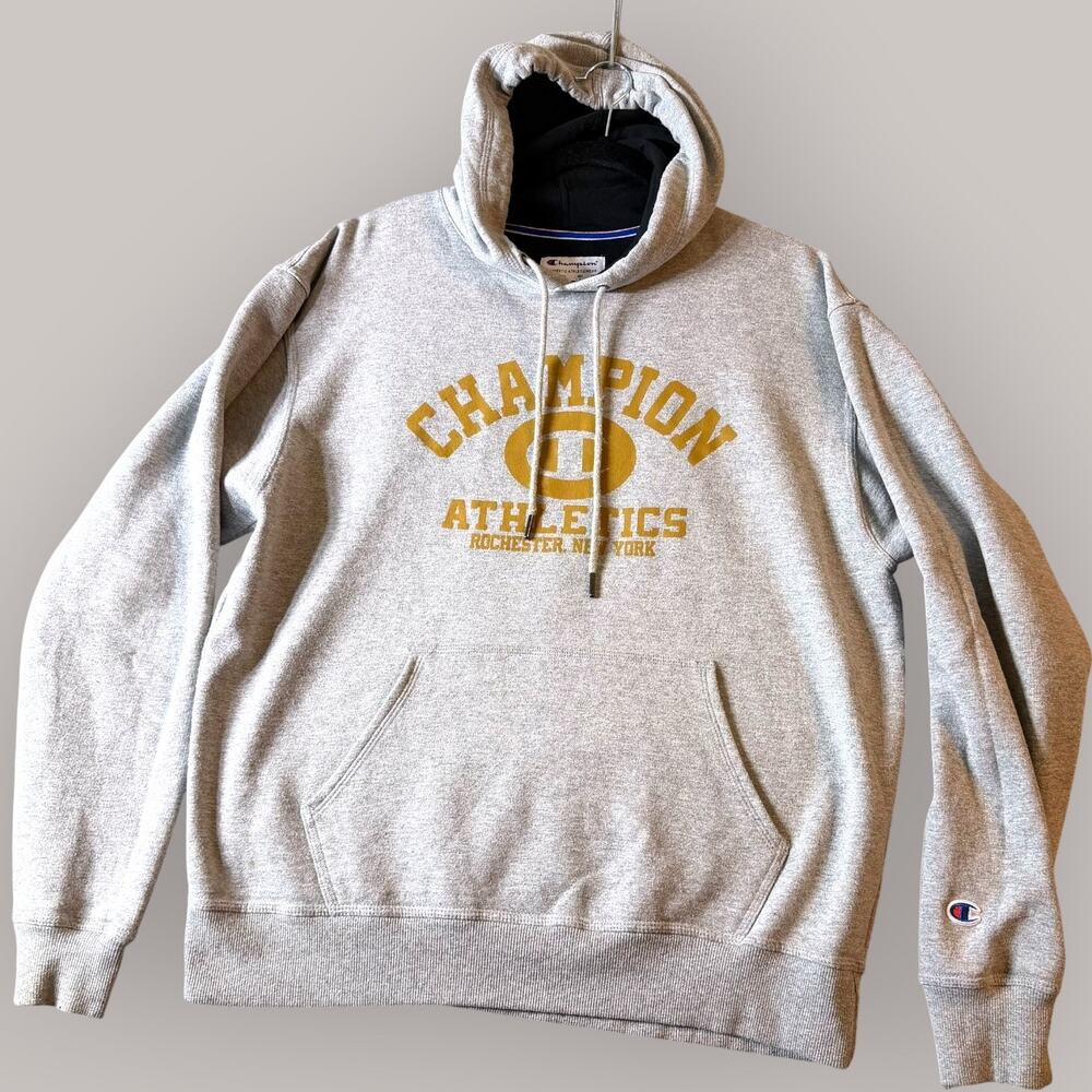 Champion Hoodie, Gray, Gold Logo, Men's Size Large, Athleisure